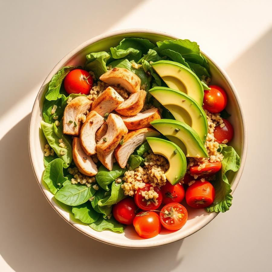 Salada completa com frango e abacate